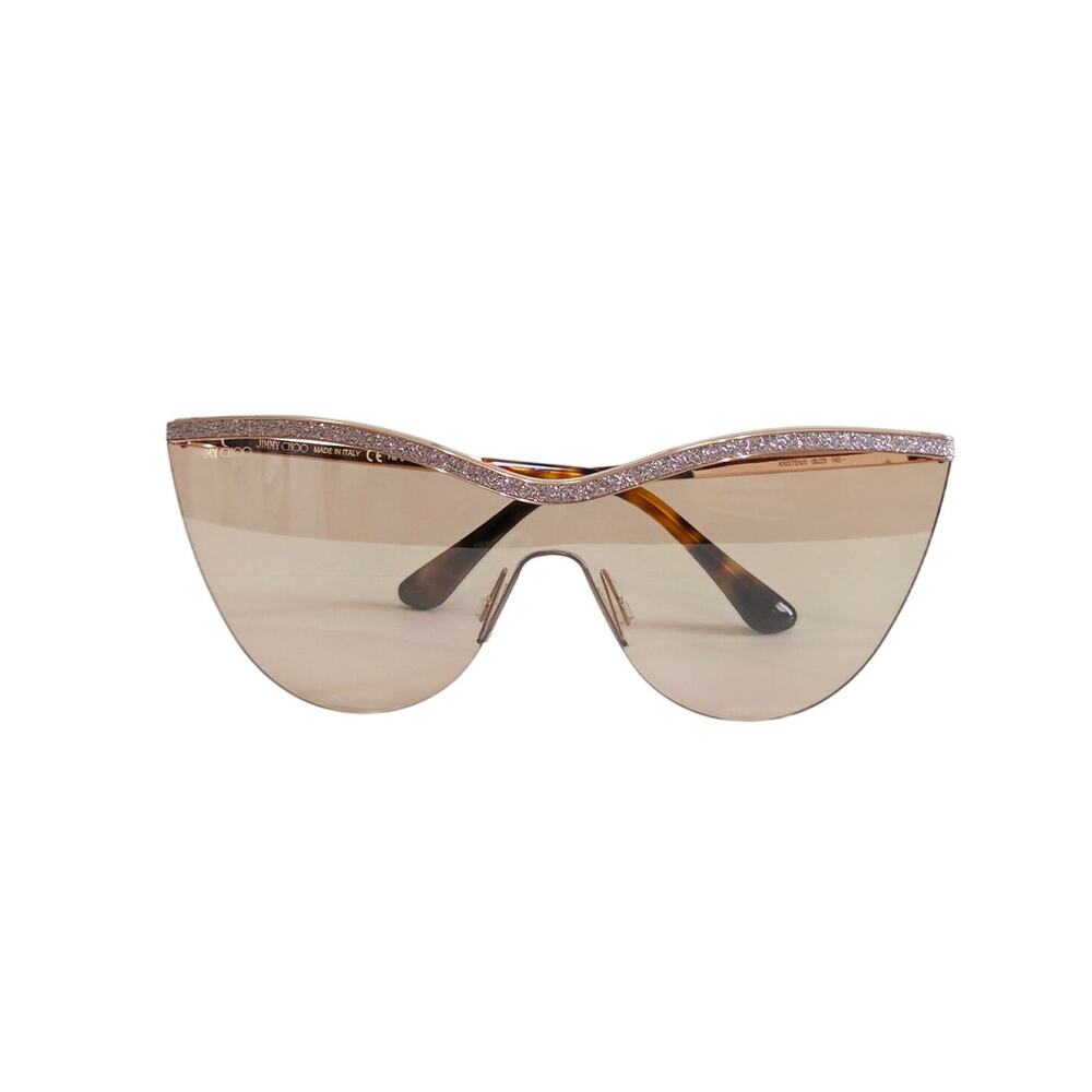 Jimmy Choo Kristen/S Gold Rose Glitter Cat Eye Rimless Shield Mask Sunglasses